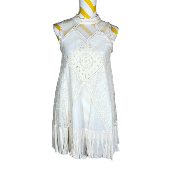 Free People Sleeveless Dress w/ Lace • White & Cream • Size XS - Picture 1 of 9